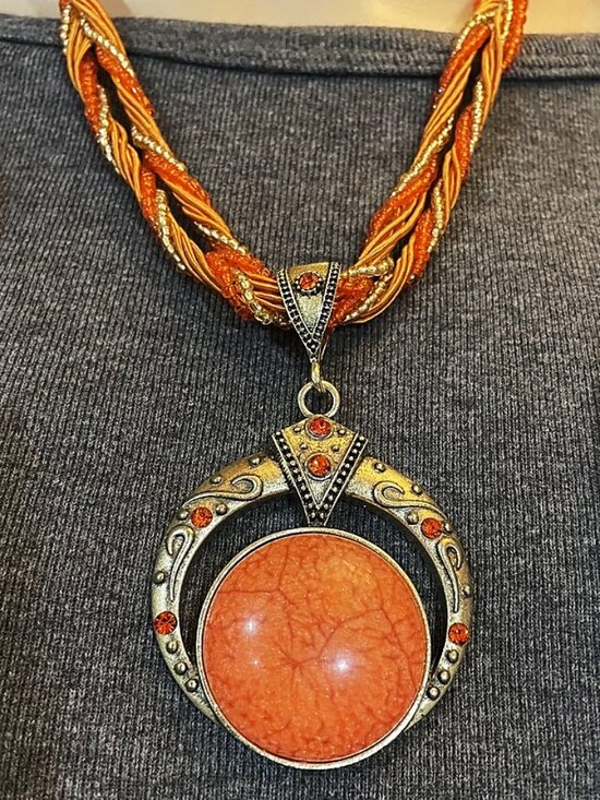 Statement Jewelry - Bohemian Orange Faux Coral Marble Statement Necklace